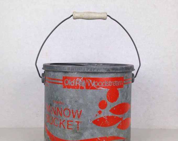 Vintage Galvanized Minnow Bucket Red Old Pal Nautical Fishing Bucket