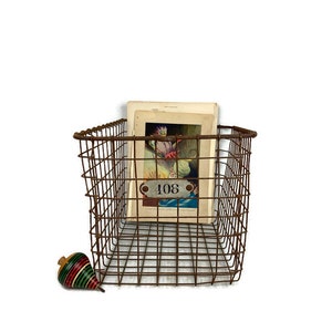 Vintage Metal Locker Basket 1950s Mesh Wire Crate