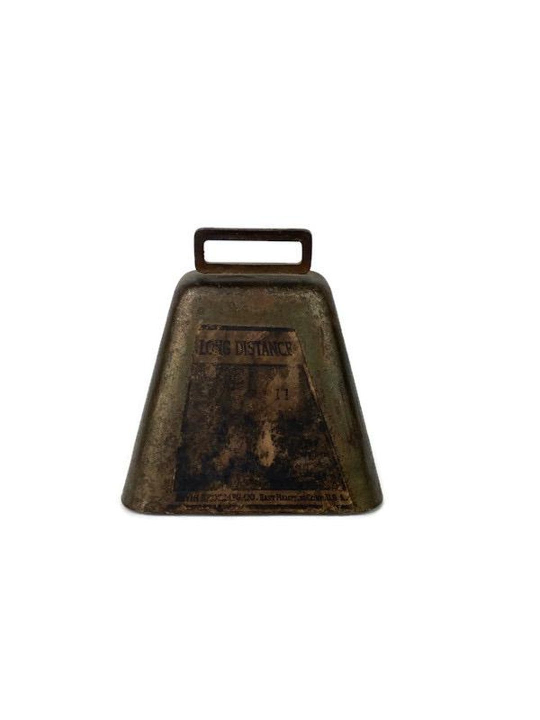 Antique Bevins Bros Long Distance Brass Cow Bell Number 11 Paper Label ...