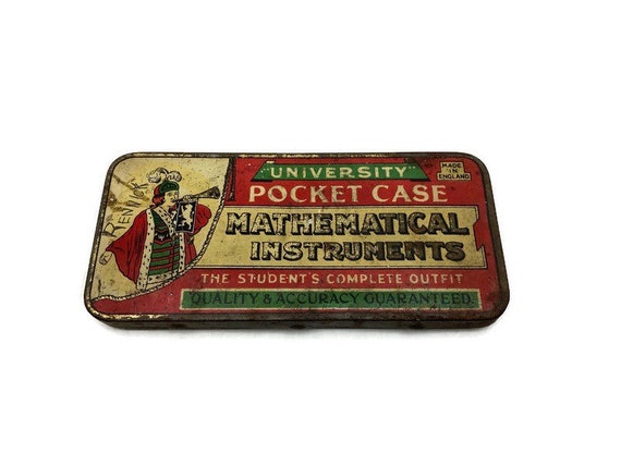 Antique Tin University Pocket Case for Mathematical Instruments 