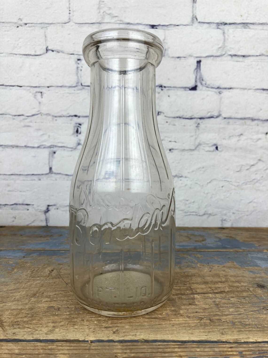 Vintage Bordens One Pint Ribbed Milk Glass Bottle Etsy