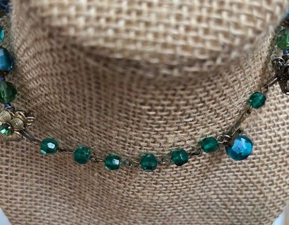 Necklace vintage beautiful blue green and zircon … - image 3