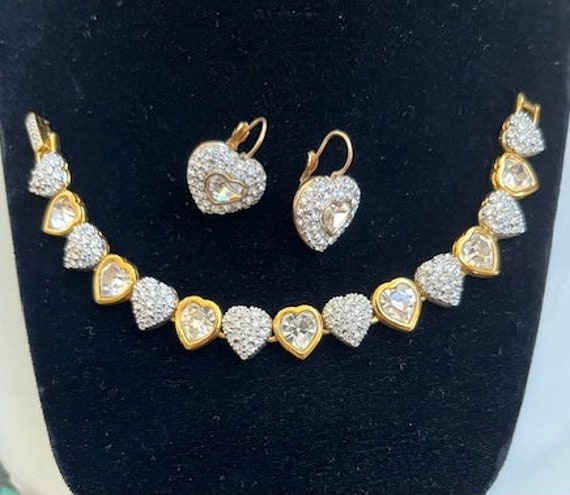 Bracelet earring set Swarovski branded, hearts an… - image 1