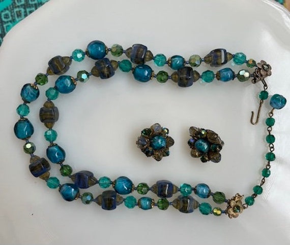 Necklace vintage beautiful blue green and zircon … - image 2