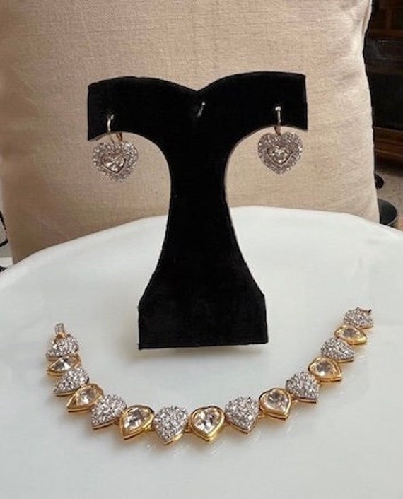 Bracelet earring set Swarovski branded, hearts an… - image 2