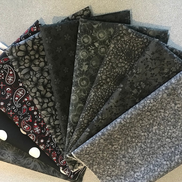 Fat Quarter Bundle of 9 Gray/Black 100% Quilt Quality Cotton Quilting Sewing Crafts Masks