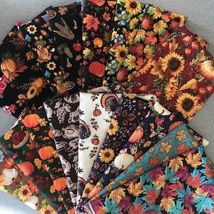 Fat Quarter Bundle of 17 Gorgeous Fall Prints 100% Cotton for Quilting, Sewing and Crafting, Pumpkin Leaves Scarecrow Red Truck Sunflowers