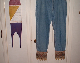Jeansy Vintage Levi 550, rozmiar 18, z wykończeniem w stylu antycznym, z motywem koni wyścigowych pełnej krwi angielskiej PLUS 1X
