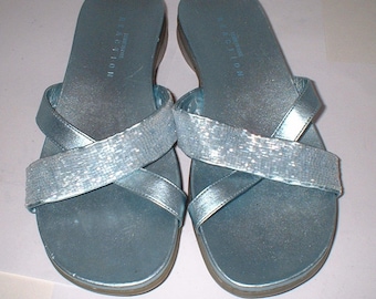 Kenneth Cole Irridescent Blue Sandals Shoes Slip Ons Size 8 M ExC