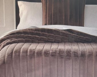Hotel Collection Channeled Faux Fur Blanket Full / Queen Brown Mink