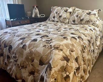 Ralph Lauren Queen Comforter Set: Corrine Sepia Leaves, Brown Flax