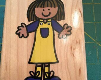 Scrapbook Rubber Stamp Gently Used. Little Girl From Hero Arts Stamps Wood Block Stamp With Rubber Character