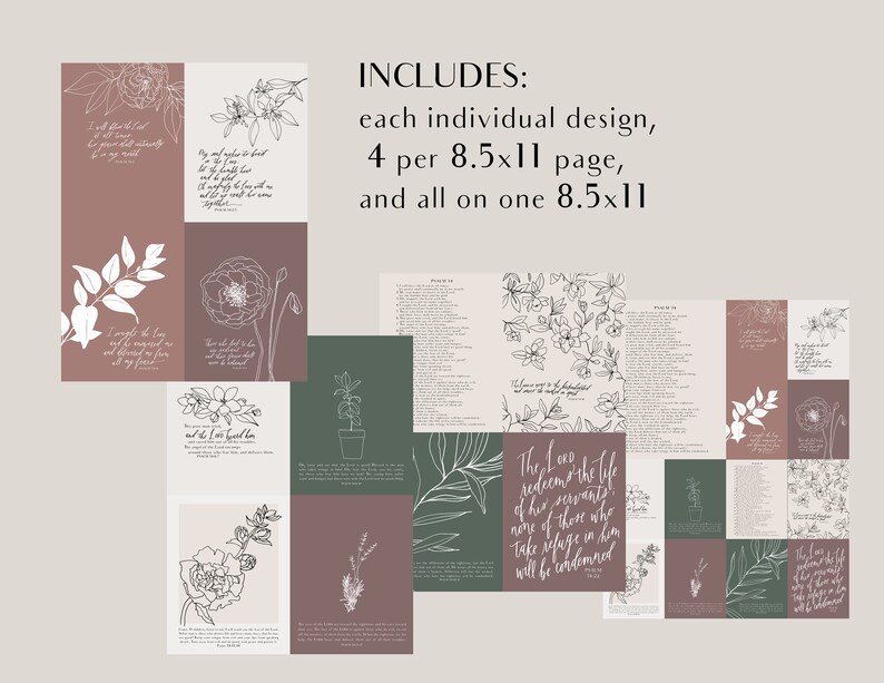 Printable Psalm 34 ESV Set of 12 Memorization Art Set DIGITAL DOWNLOAD Coloring Pages Minimalist ...