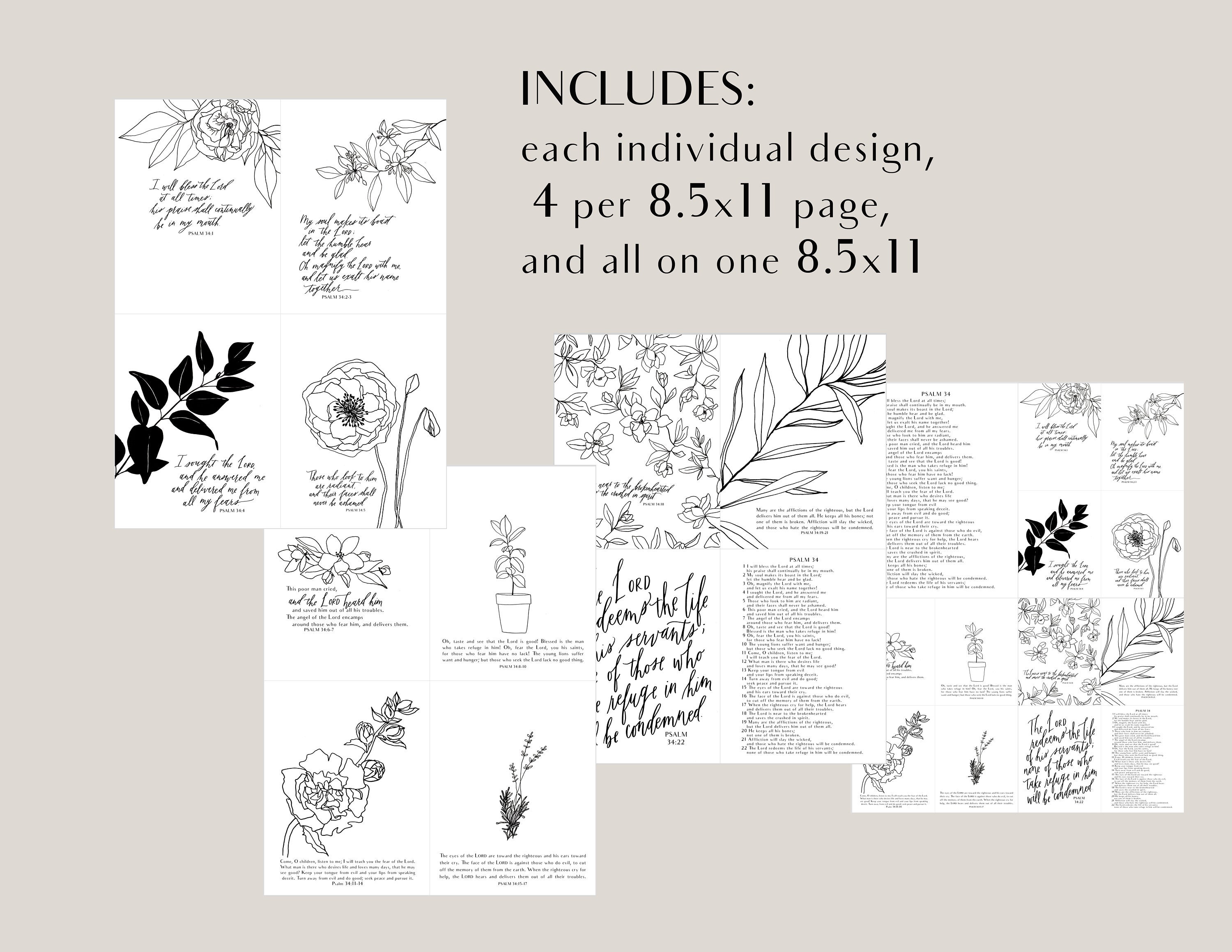 Printable Psalm 34 ESV Set of 12 Memorization Art Set DIGITAL DOWNLOAD Coloring Pages Minimalist ...