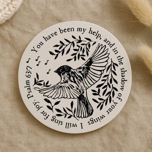 Psalm 63:7 Waterproof Sticker | Christian Bird & Branch Decal