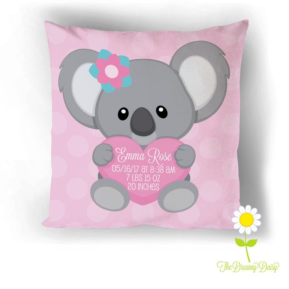 Koala Birth Stats Pillow Cover Personalized Birth Etsy