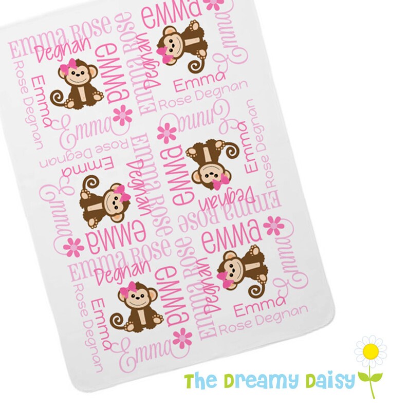 Personalized Monkey Baby Blanket Girl Monkey Receiving Etsy