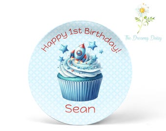 Personalized Rocket Birthday Plate for Kids - Rocket Name Plate for Birthday - Outer Space Birthday Plate - Birthday Plate for Boys