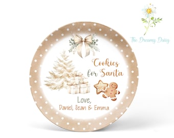 Personalized Cookies for Santa Plate - Neutral Santa Cookie Plate for Christmas - Rustic Christmas Decoration - Vintage Santa Cookie Plate