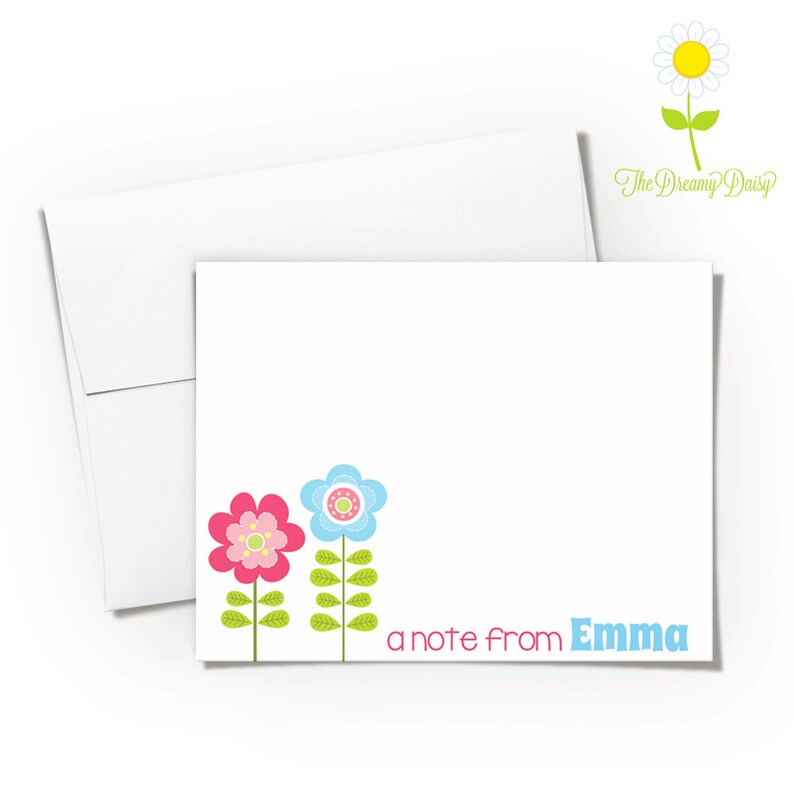 Personalized Kids' Note Cards Set of 10 Flower Notecards Etsy