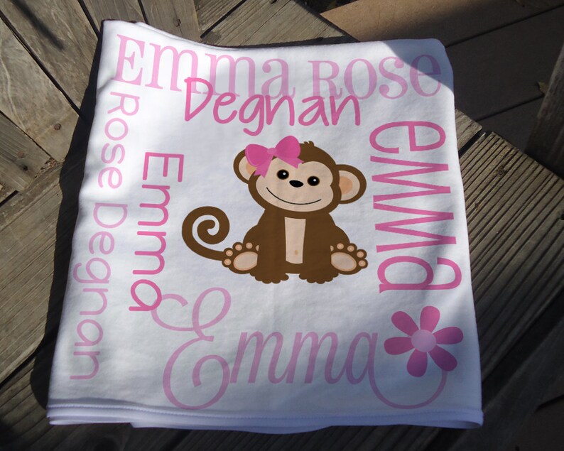Personalized Monkey Baby Blanket Girl Monkey Receiving Etsy