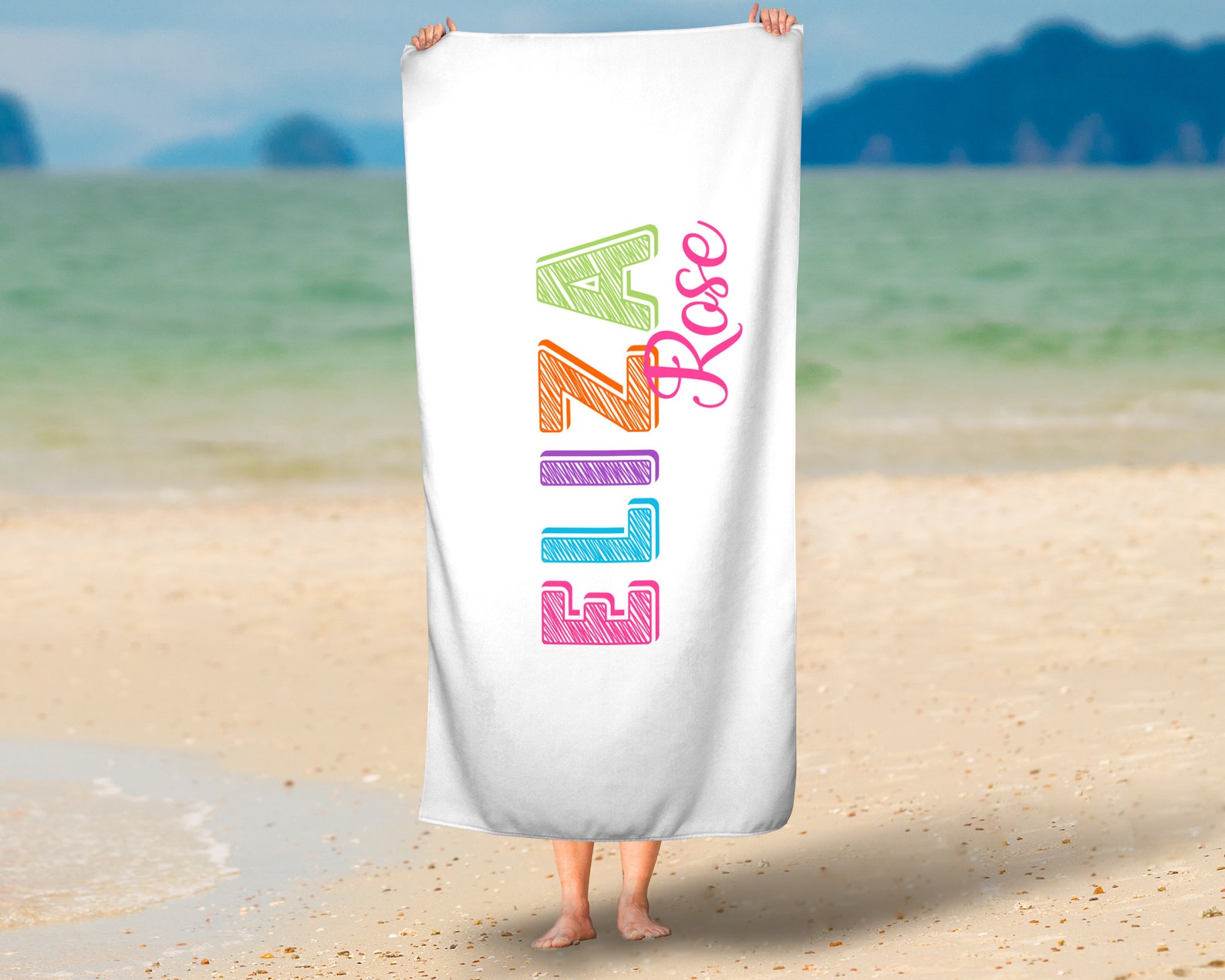 Personalized Beach Towel for Kids With Block Name Custom Etsy