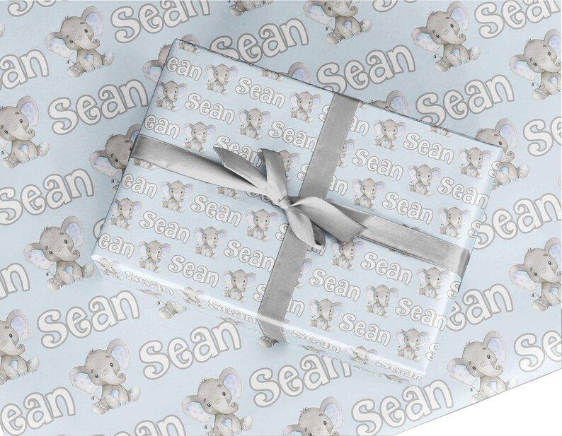 Personalized Elephant Wrapping Paper for Baby Shower Boy Etsy