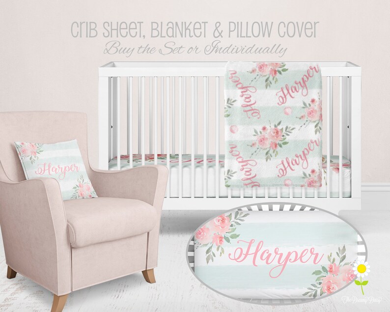 Personalized Vintage Pink Floral Crib Set Flower Fitted Crib Etsy