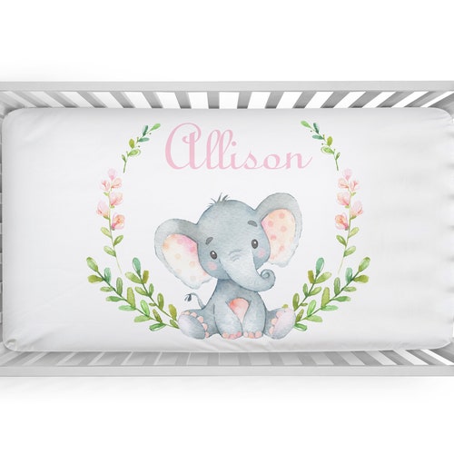 Personalized Pink Elephant Fitted Crib Sheet With Girl Name Etsy
