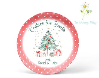 Personalized Cookies for Santa Plate - Santa Cookie Plate for Christmas - Vintage Christmas Decoration - Red and Green Santa Cookie Plate