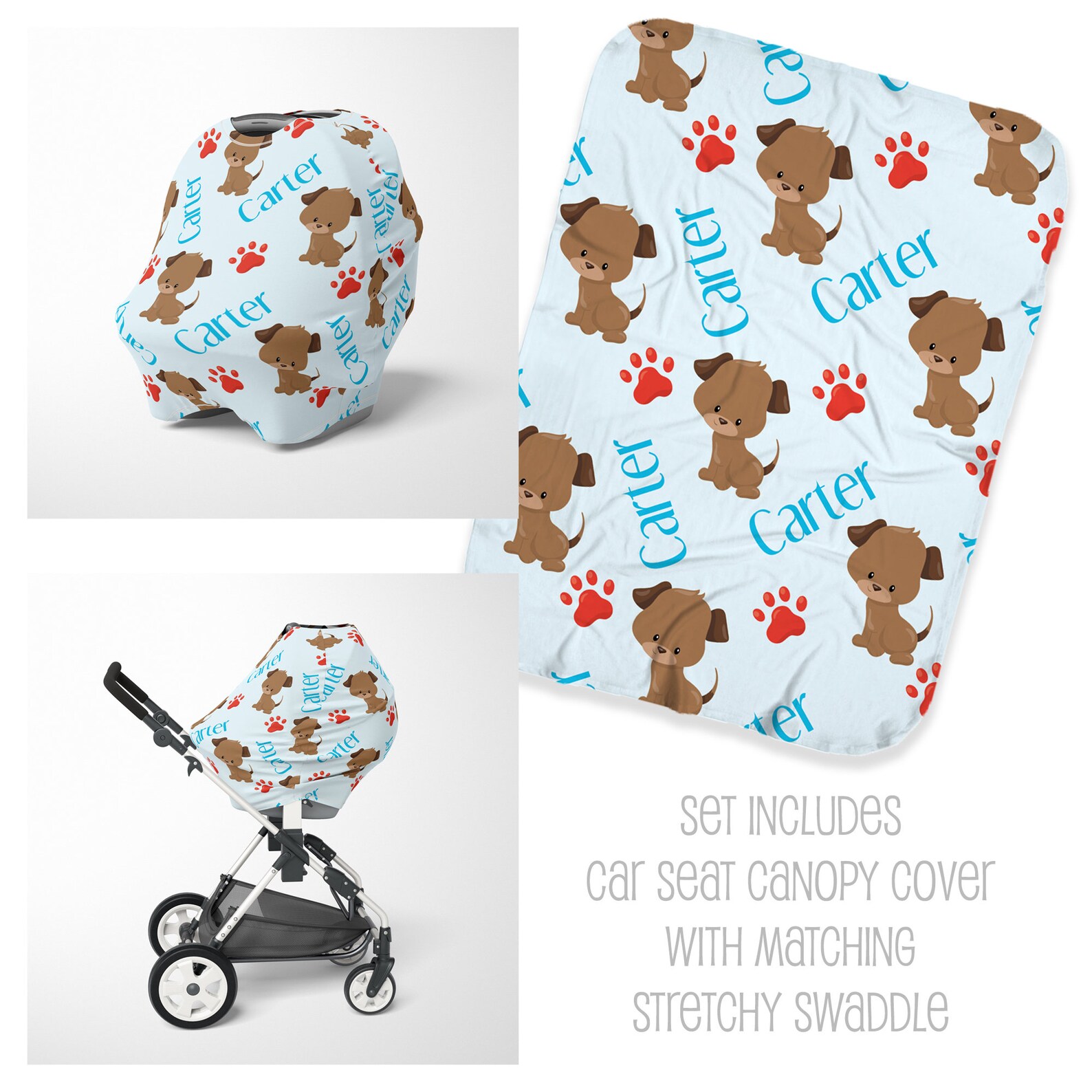 Personalized Puppy Baby Car Seat Canopy Cover & Stretchy Etsy