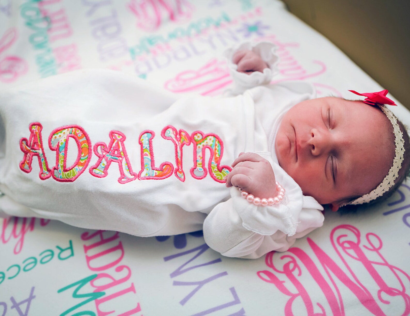 Baby Name Blanket for Girls Personalized Receiving Blanket Etsy