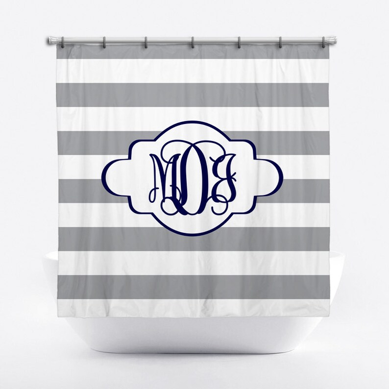 Monogrammed Shower Curtain Wide Stripe Personalized Shower Etsy
