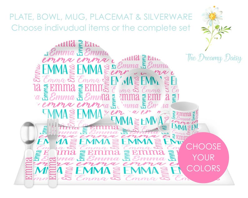Names Dish Set Personalized Name Plate Set for Kids - Name Dinnerware for Children ...
