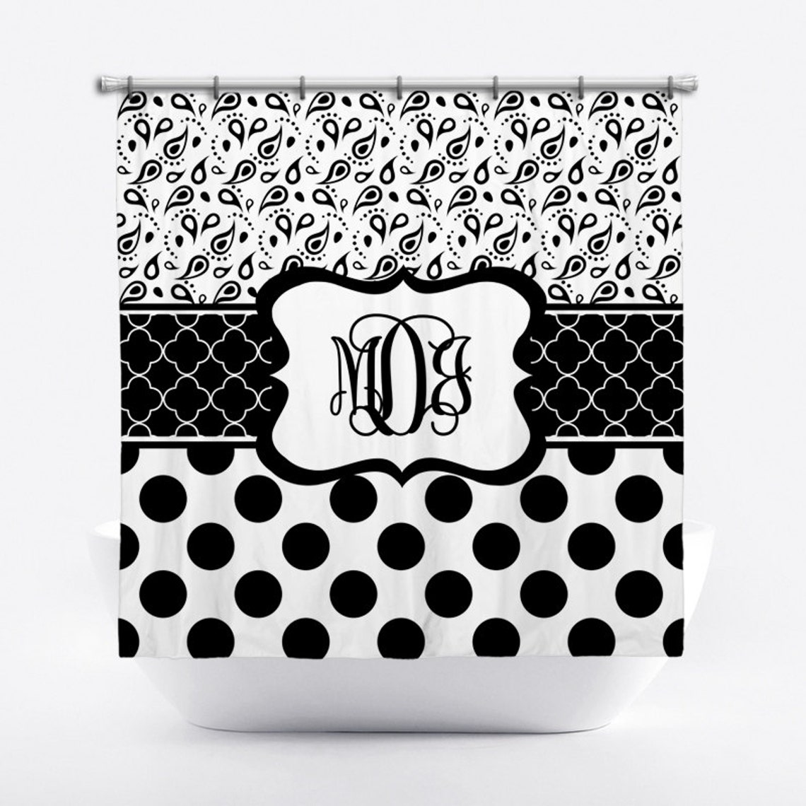 Monogrammed Shower Curtain Black and White Personalized Etsy