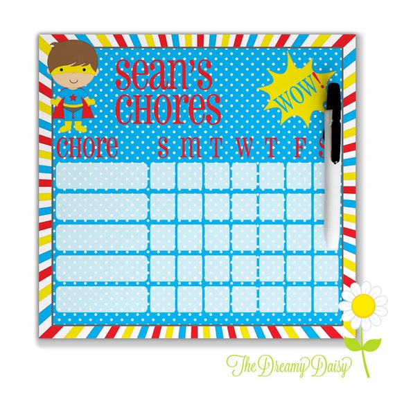 Personalized Chore Chart Dry Erase