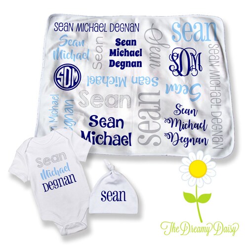 Boy Personalized Swaddle Blanket & Hat Set Baby Receiving Etsy