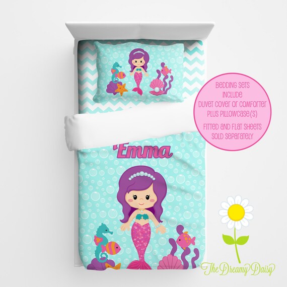 Personalized Mermaid Bedding Set Mermaid Duvet Cover Or Etsy