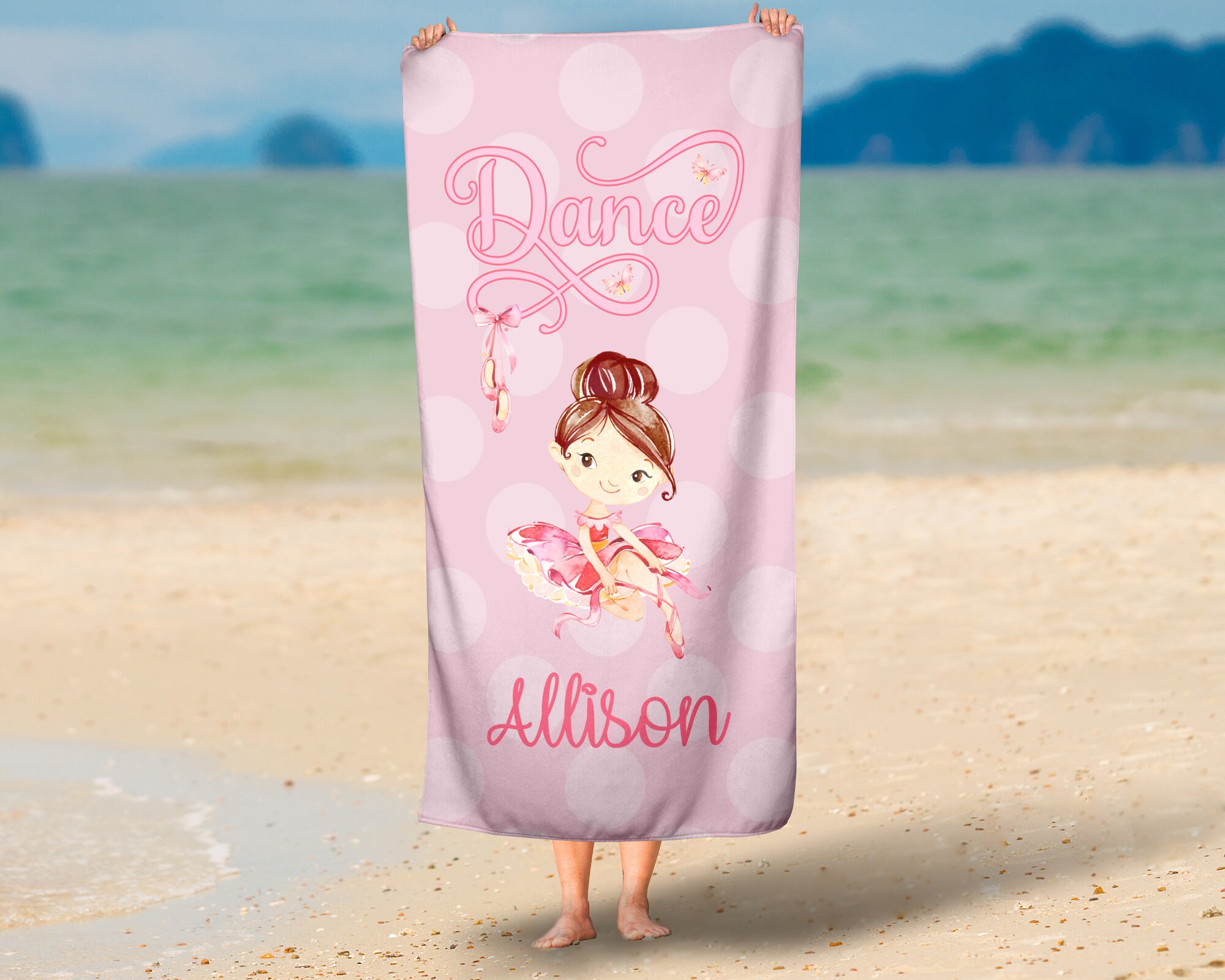 Purple Polka Dots Ballerina Girl Lightweight Pool Towel Personalized Name Gift Ballet Beach Towel 