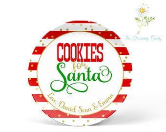 Personalized Cookies for Santa Plate - Modern Santa Cookie Plate for Christmas - Christmas Decoration - Red and Green Santa Cookie Plate