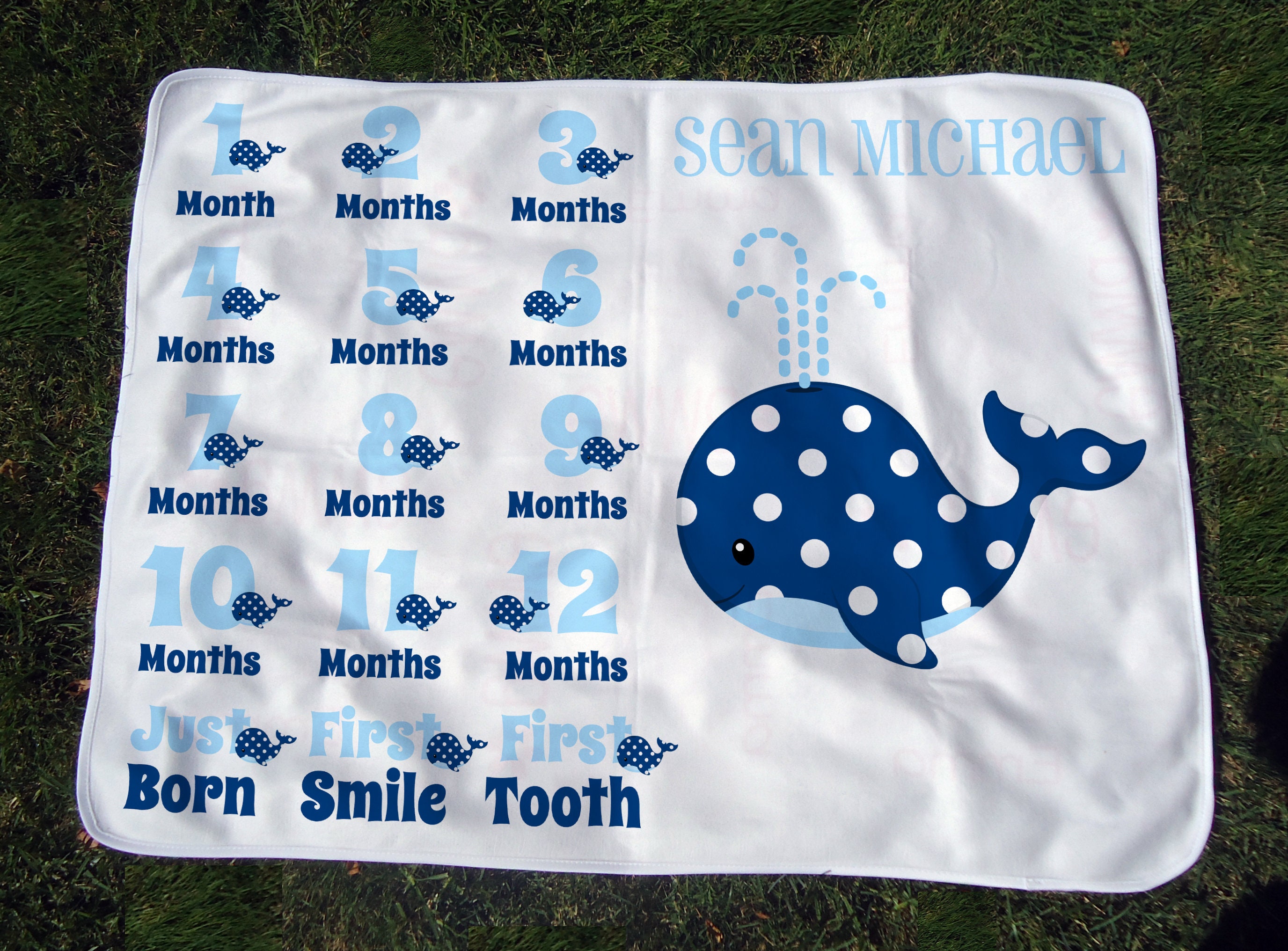 Personalized Monthly Baby Blanket with Whales Boys'