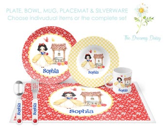 Personalized Snow White Plate Set - Princess Dinnerware Set - Custom Kids' Tableware for Girls
