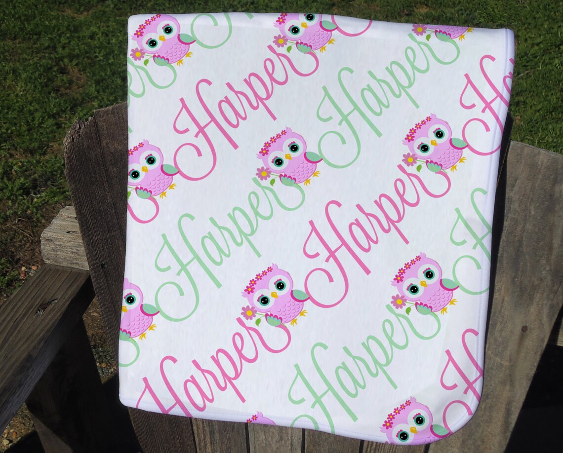 Owl Personalized Baby Blanket Owl Receiving Blanket Owl Etsy