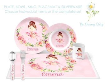 Personalized Ballerina Dinnerware Set for Kids - Pink Ballet Plate Set - Custom Kids' Tableware for Girls