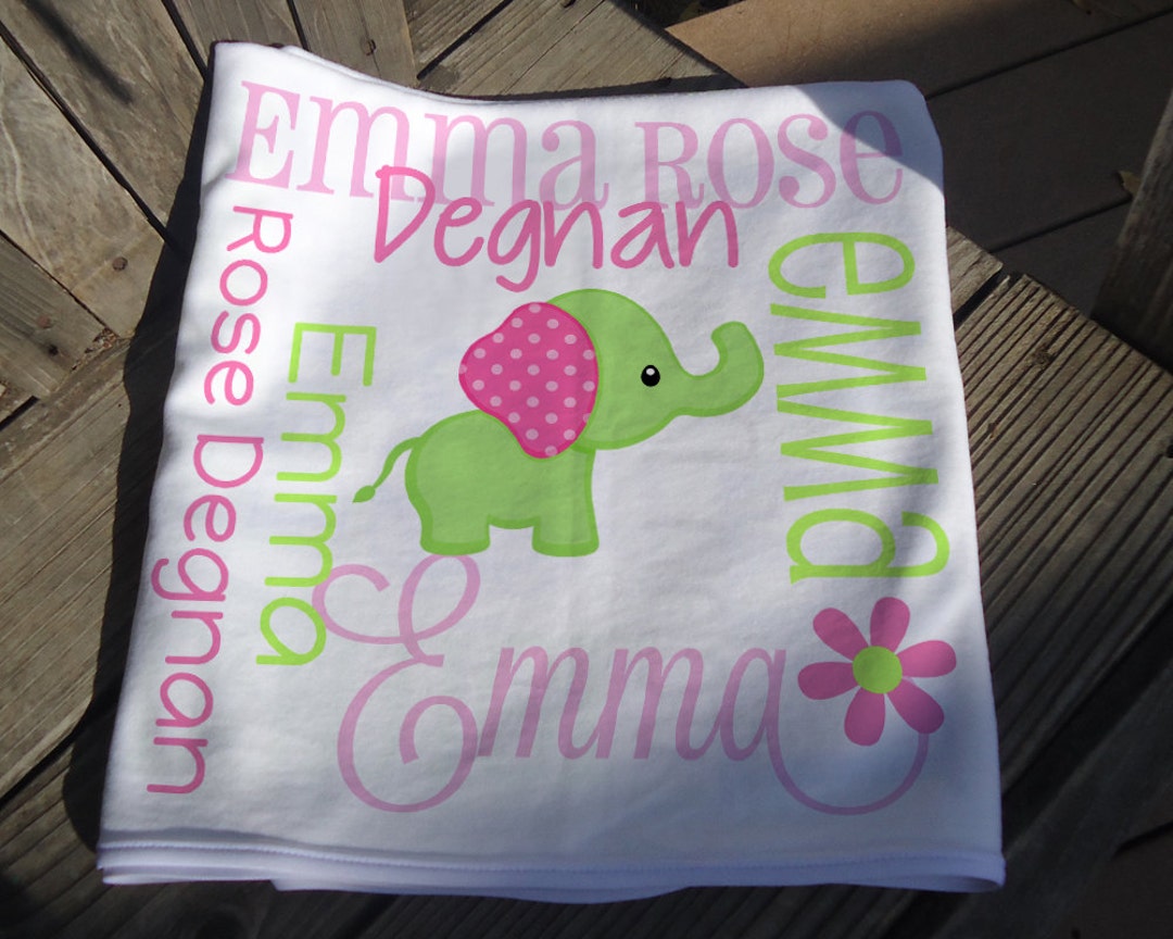 Personalized Elephant Baby Blanket Girl Elephant Receiving Etsy