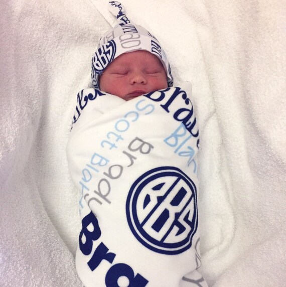 boy swaddle blanket and hat