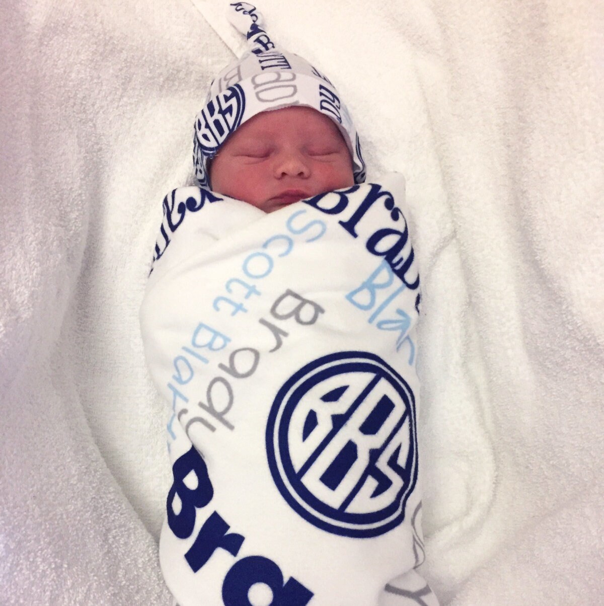 Boy Personalized Swaddle Blanket & Hat Set Baby Receiving Etsy