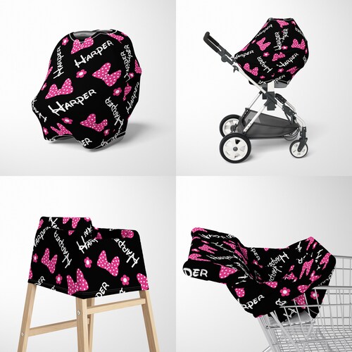 Pink & Grey Baby Car Seat Canopy Cover With Name Personalized Etsy