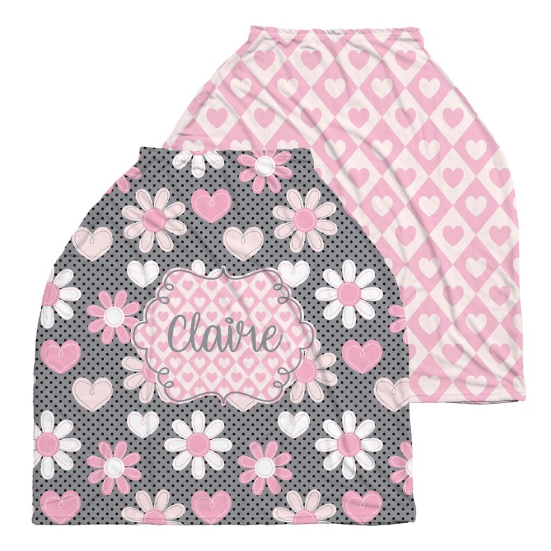 Personalized Baby Car Seat Cover With Pink and Grey Flowers Etsy