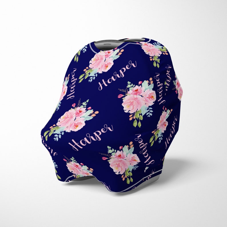 Personalized Baby Car Seat Canopy Cover Custom Name Floral Etsy
